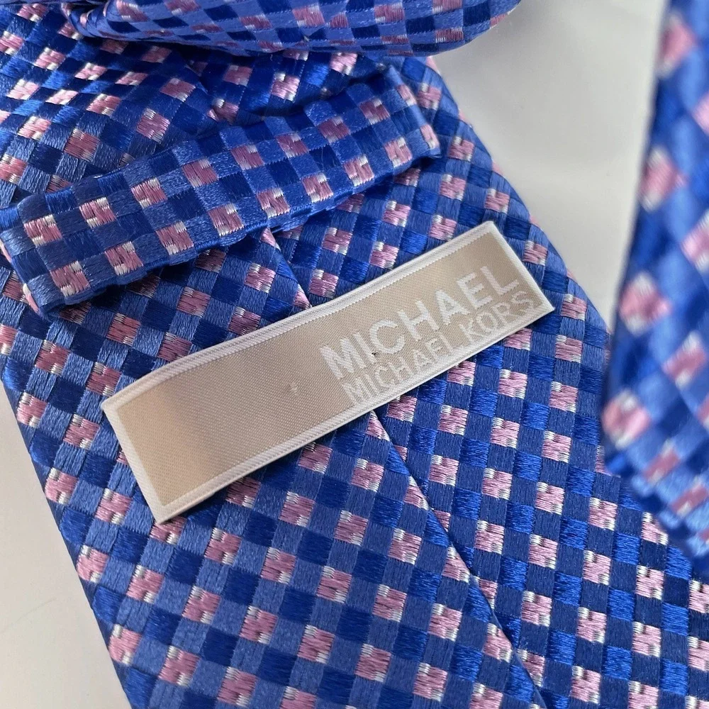 Michael Kors Men's Tie‎ Blue & Pink Plaid Multi Color Silk 59